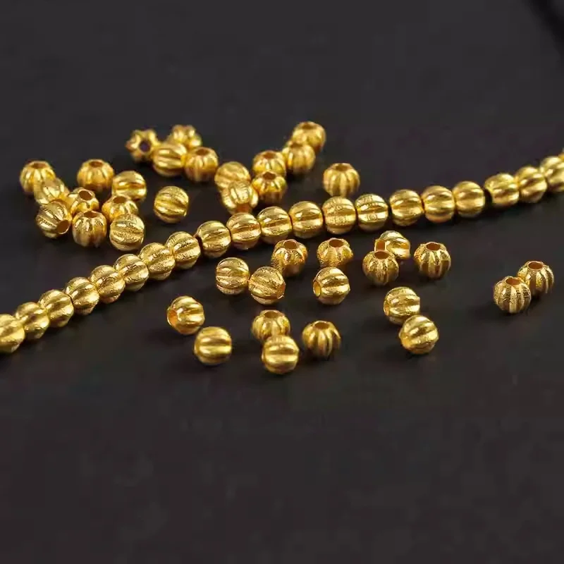 

LABB Real 18K gold pumpkin beads Au750 gold accessories separated beads scattered beads string weaving DIY bracelet accessories