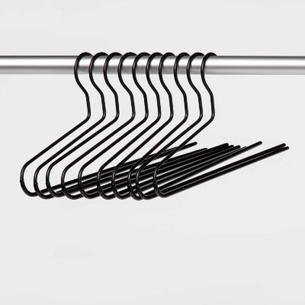 10 Pack Stainless Steel Pants Hangers Non-Slip Open Design Textured Bar Durable Closet Organizer Black Finish