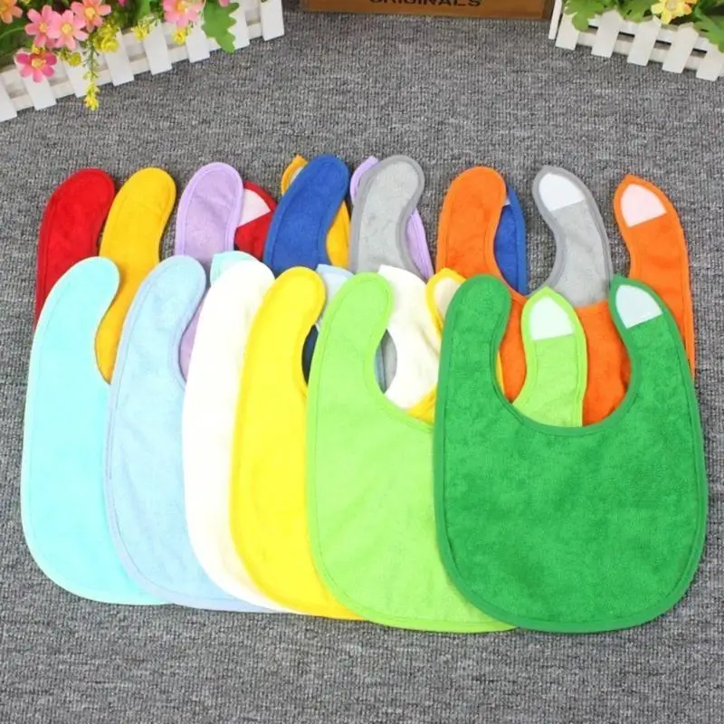 

E06F 12Pcs Terry-Cloth Bibs for Baby Solid Color Breathable Drooling Bib Adjustable Burp Cloth Infant Bandana for Feeding