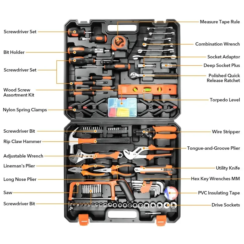 157 PCS Tool Set General Household Hand Tool Kit Home Auto Repair Box Case for Garden Office House Repair with Storage Case