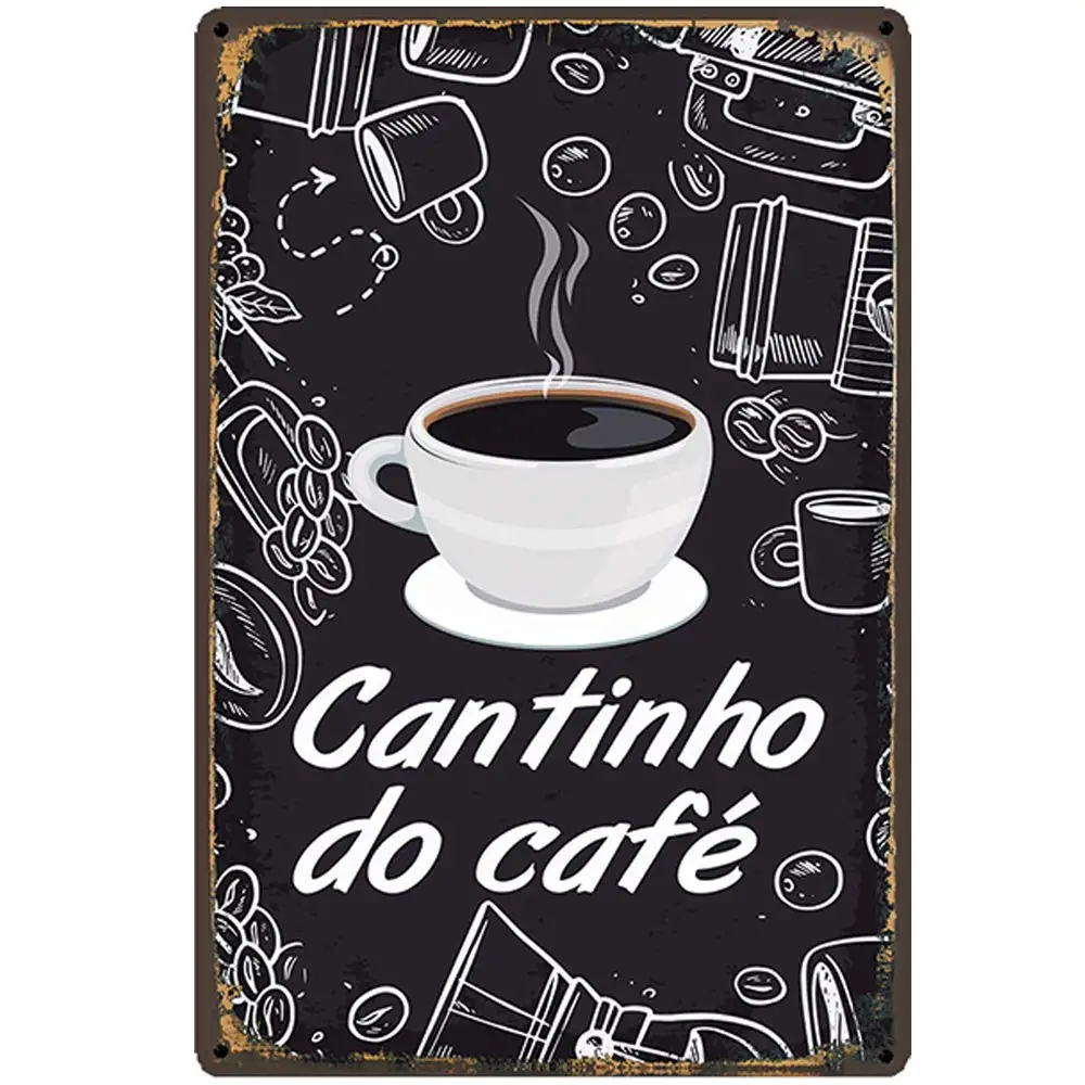 

Retro Design Can Tinho Do Cafe Tin Metal Signs Wall Art | Thick Tinplate Print Poster Wall Decoration for Coffee Bar/Kitchen/Co