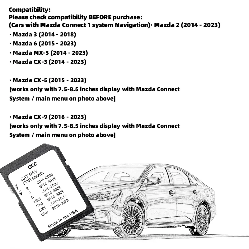SD Memory Card Navigation for Mazda 2/3/6/MX5/CX5/CX9 Car Navi Systems GPS Update General GCC Gulf Area Middle East maps 2024