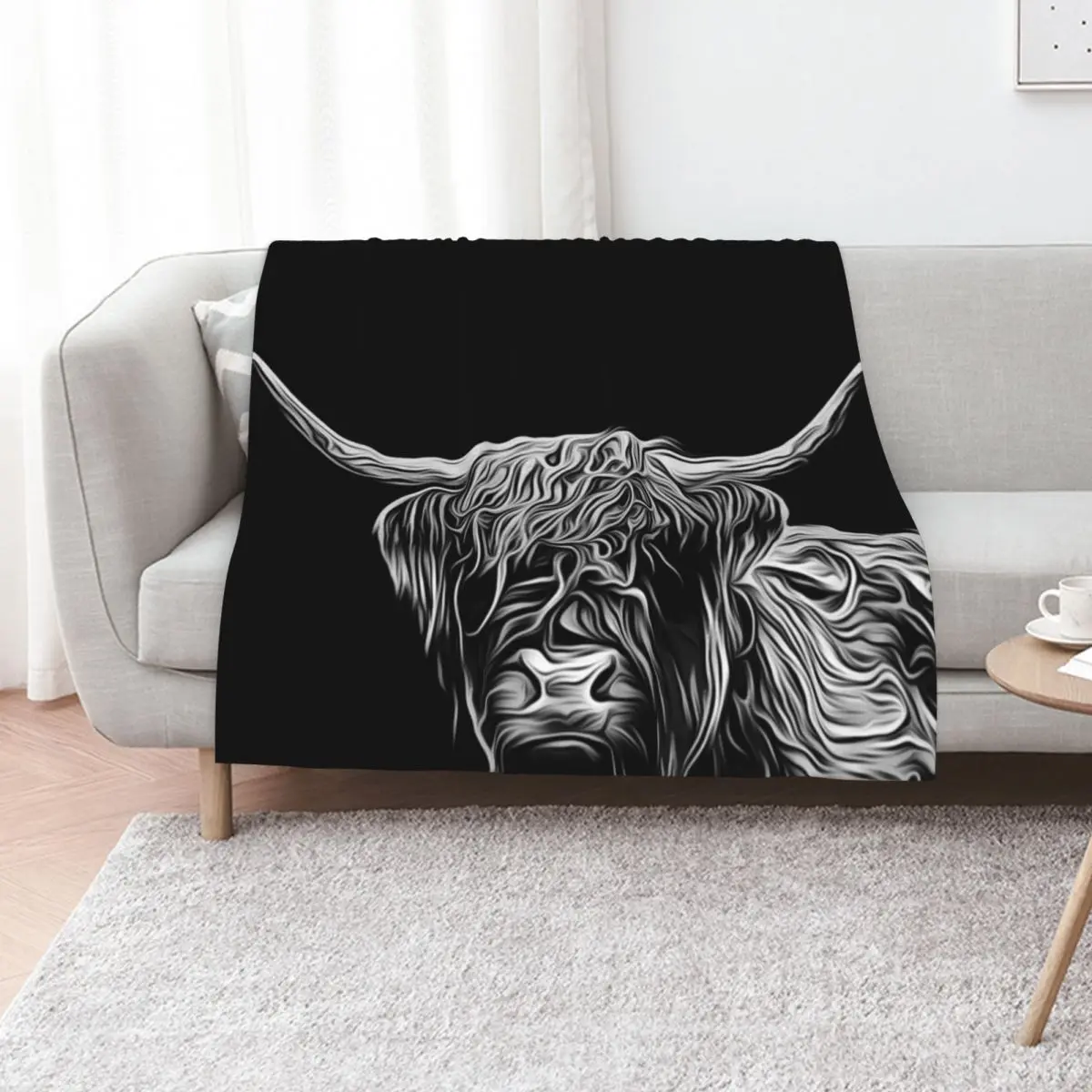 

Ghostly Scottish highland cow design. Throw Blanket Luxury Designer halloween Large Summer Beddings Blankets