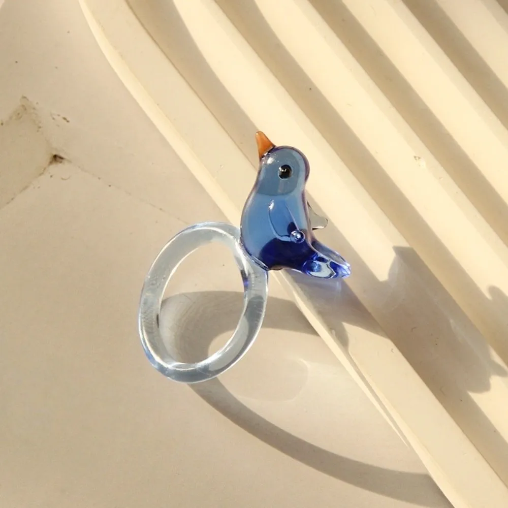 Overlay Handmade Glass Bird Ring Childishness Exquisite Flowers Finger Ring Cute Vintage Coloured Glaze Ring Vacation