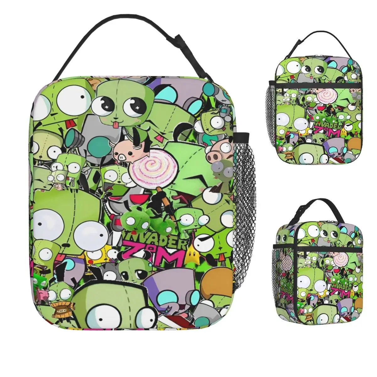 

Custom I-Invaders Z-Zims Funny Characters Anime Lunch Bag Work Lunch Box Casual Graphic Thermal Tote Handbags Oxford Cooler Bag