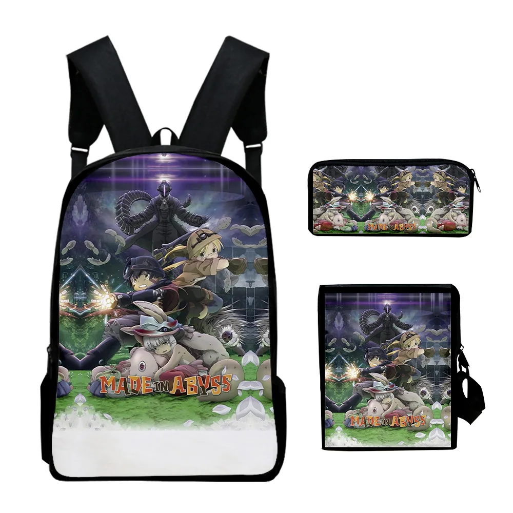 Classico Made in Abyss Anime Stampa 3D 3 pezzi / set Borse da scuola per alunni Zaino per laptop Zaino Borsa a tracolla inclinata Astuccio