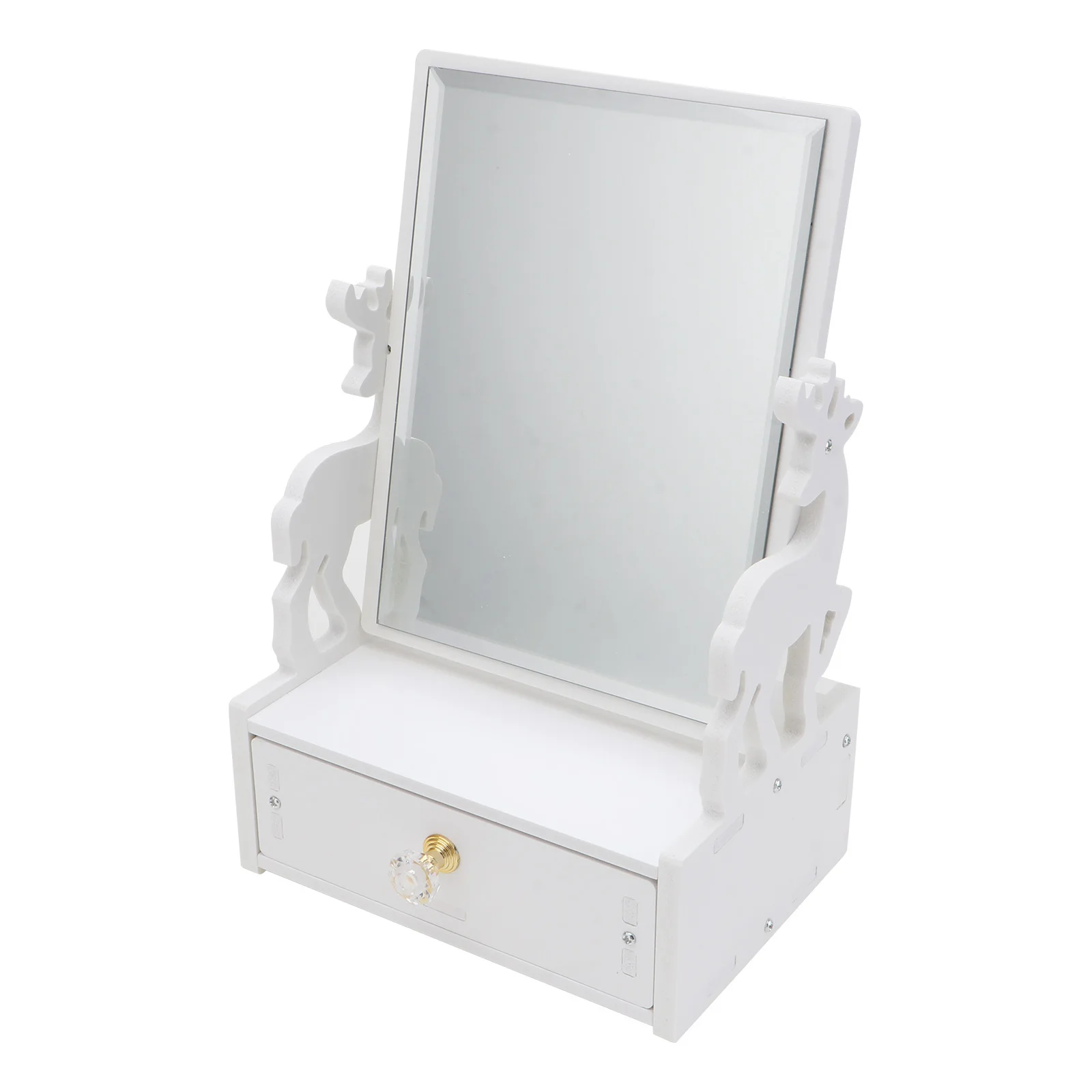 

1Pcs Turnable Vanity Mirror Desktop Makeup Mirror Clear Glass Surface with Drawer Cute Pattern Jewelry Hair Accessories Storage
