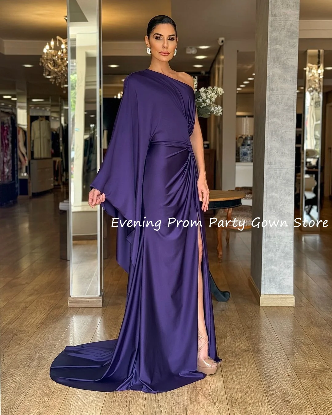 فساتين سهرة نسائية بكتف واحد من دبي من الساتان فستان رسمي أنيق للحفلات الراقصة فيستدوس دي فييستاس أنيق موهير 2024 طول الأرض #2