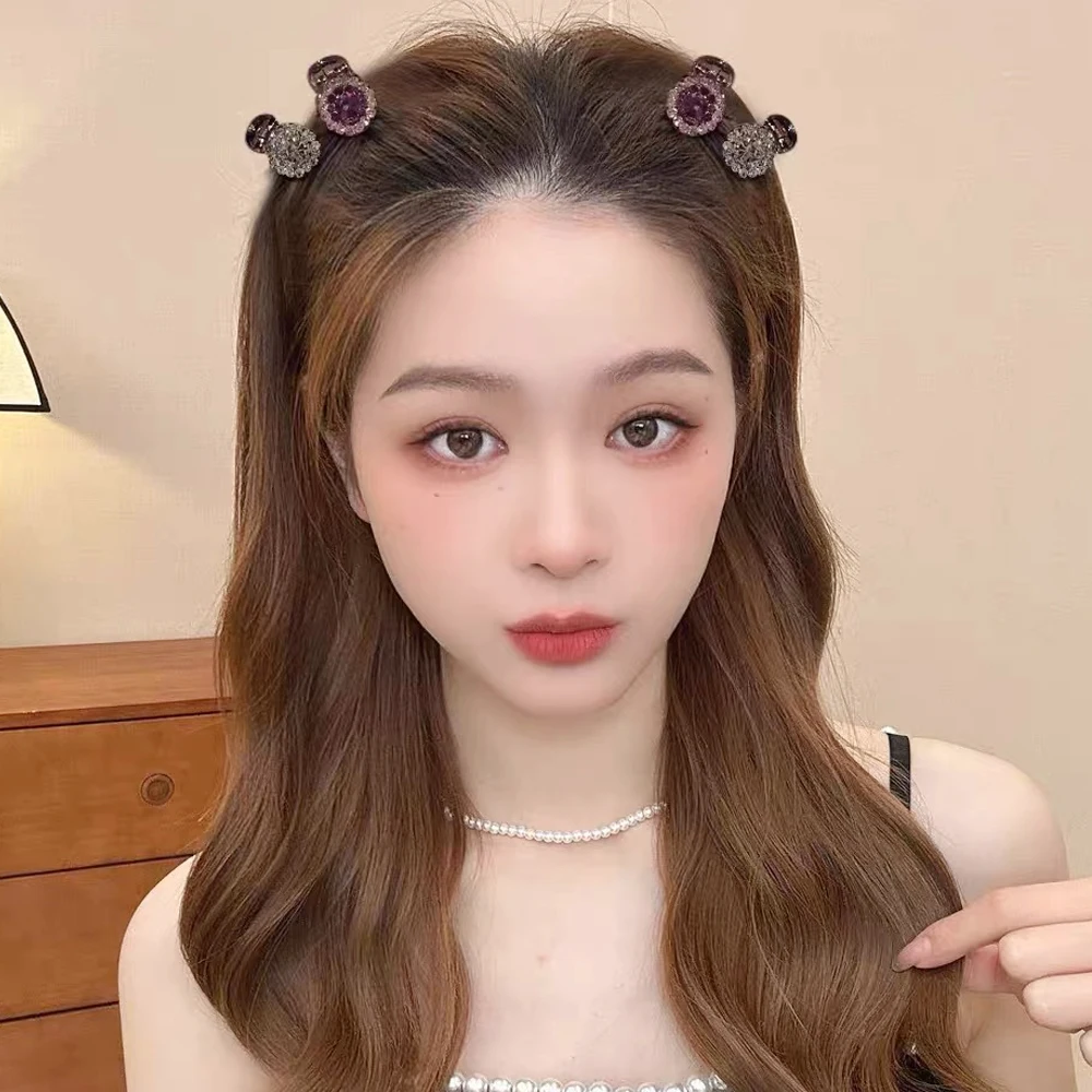 Luxury Full Rhinestone Hair Claw Girl Ins Style Mini Size Round Shark Clip For Thin Hair Side Bang Decor Daily Use Headdress