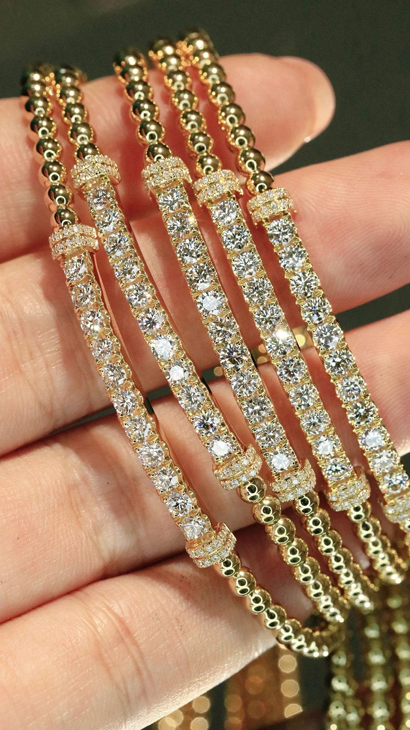 LUOWEND 100% 18K Yellow Gold Bracelet Fashion Design 0.90carat Real Natural Diamond Bracelet for Women High Party Jewelry