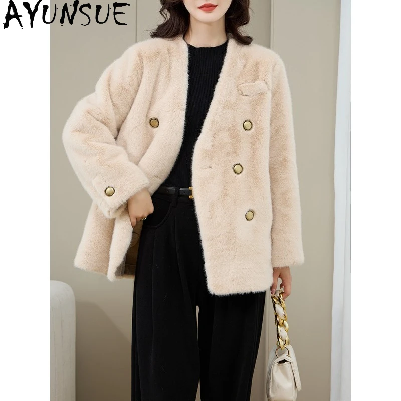 معطف فرو AYUNSUE للسيدات وصل حديثًا معاطف وسترات شتوية للسيدات ملابس مكتبية ملابس نسائية عالية الجودة ملابس نسائية شوباب Жénska