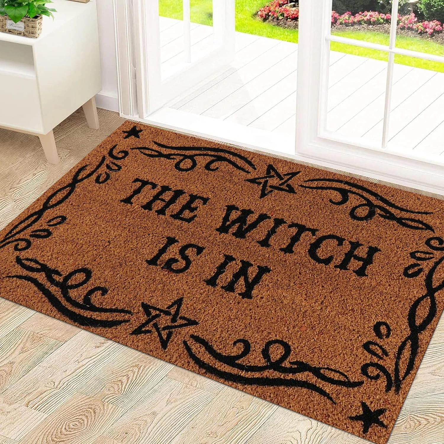

The Witch is in Wiccan Scroll Doormat,Metaphysical Magic Witcraft Halloween Themed Door Mats,Rubber Backing Floor Mat Outdoor