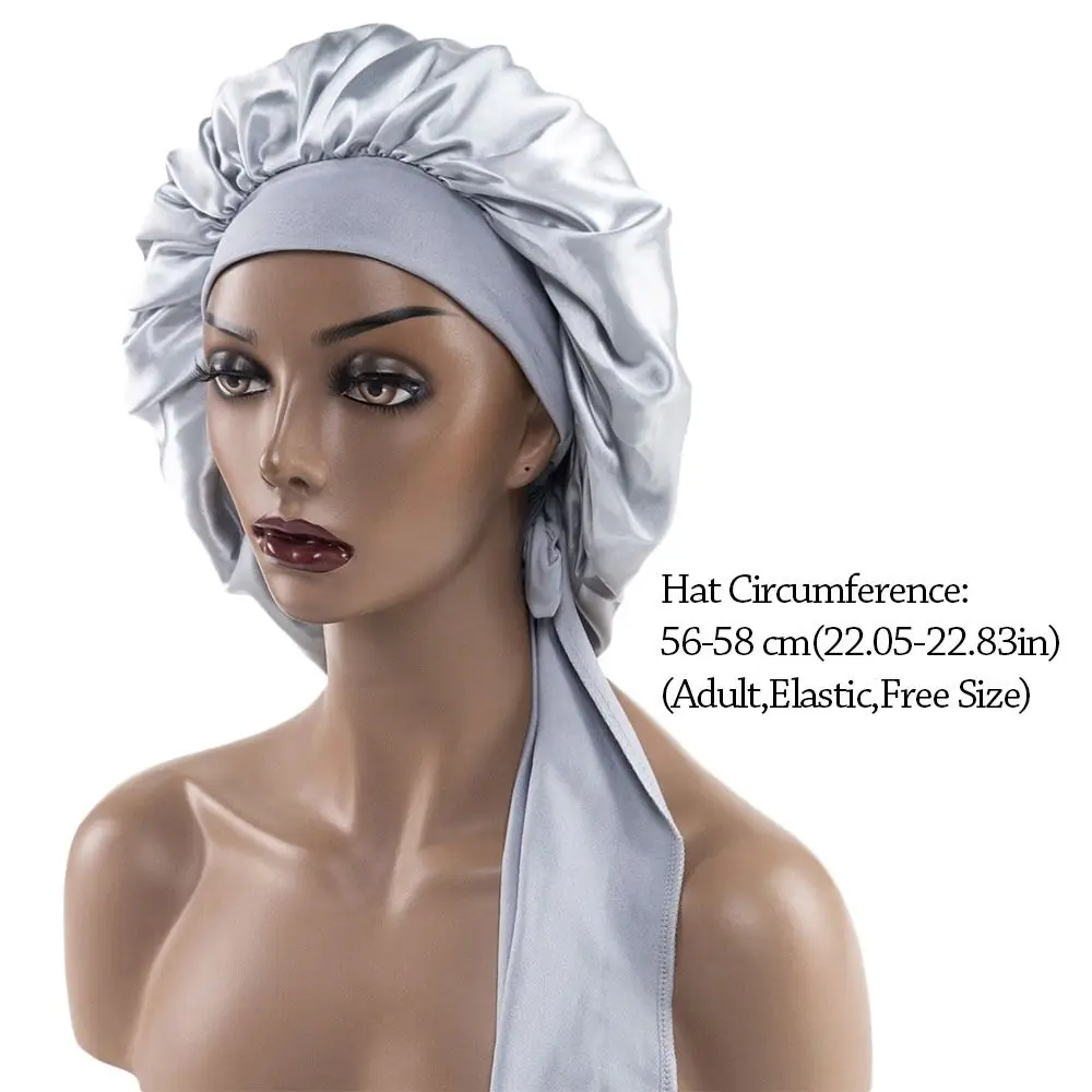 ผ้าโพกหัวปรับได้ผ้าโพลีเอสเตอร์สำหรับผู้ชายและผู้หญิงผ้าคลุมหัวผ้ายีเอสเตอร์ Topi Bonnet ซาตินผ้าไหมแฟชั่น