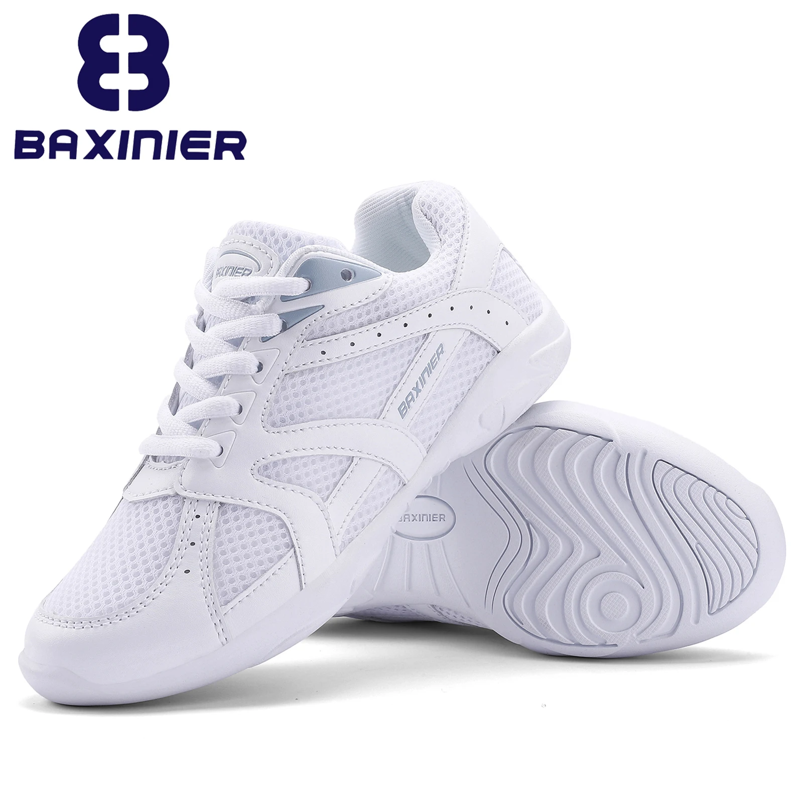 BAXINIER Youth Girls White Cheerleading Dancing Shoes Athletic Training Tennis Walking Breathable Competition Cheer Sneakers