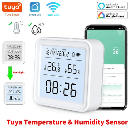 Tuya nuevo WiFi Sensor de temperatura y humedad Smart Life retroiluminación higrómetro termómetro Sensor compatible con asistente de Google Home Alexa