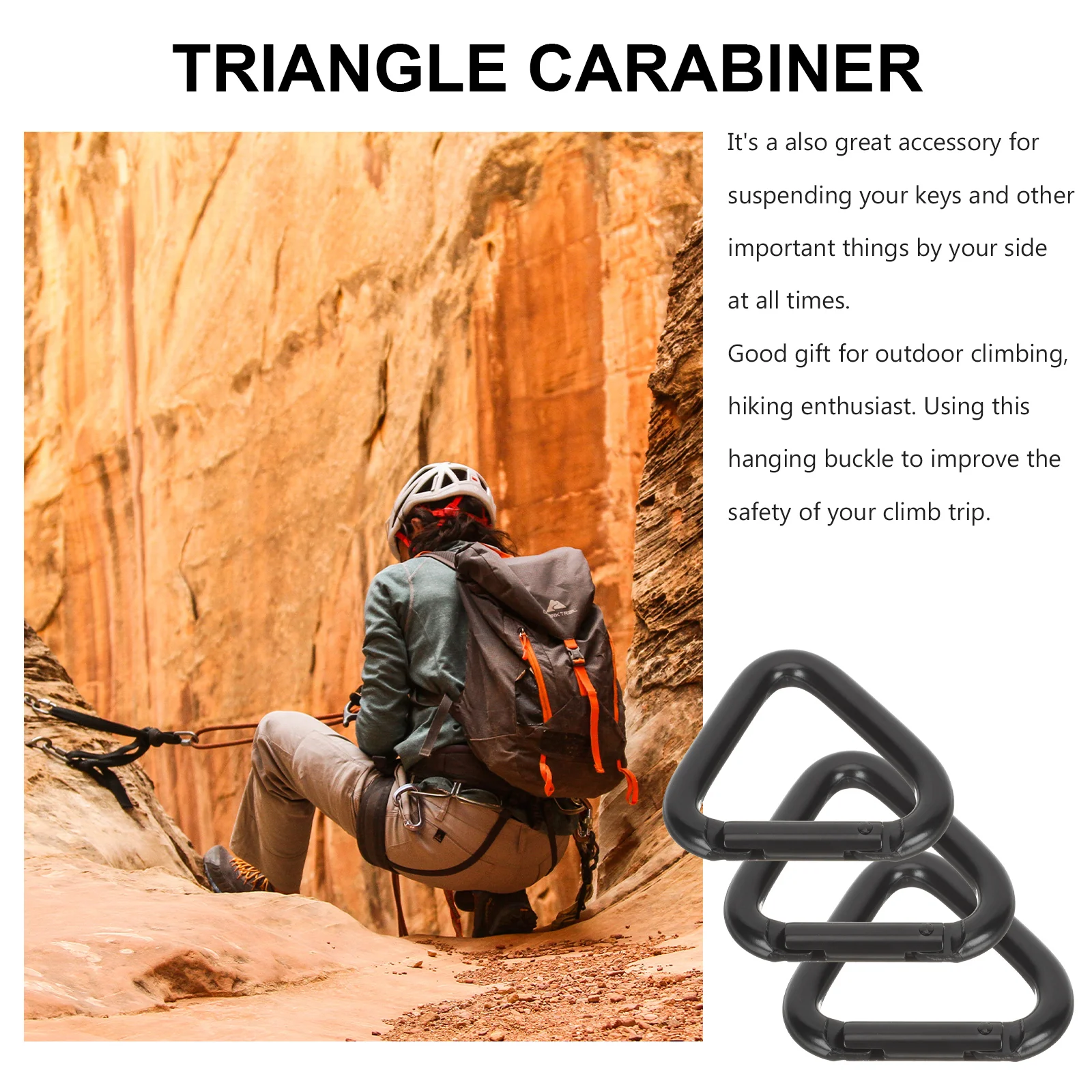 3 Pcs Triangle Carabiner Hooks Large Lock Carabiners Aluminum Alloy Clips Micro Small