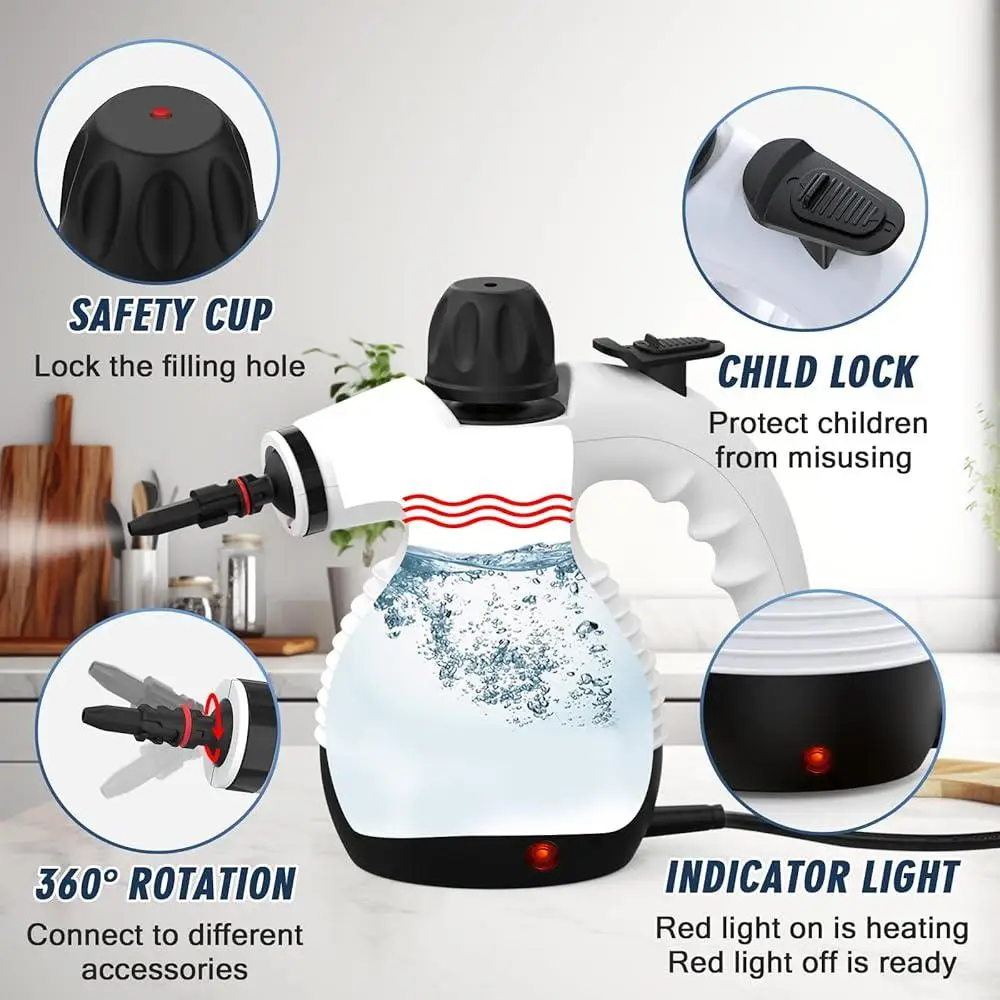 Handheld Steam Cleaner Portable Multipurpose Steam Cleaner Home Use 10 Accessory Kit Safety Lock Powerful Hot Steam