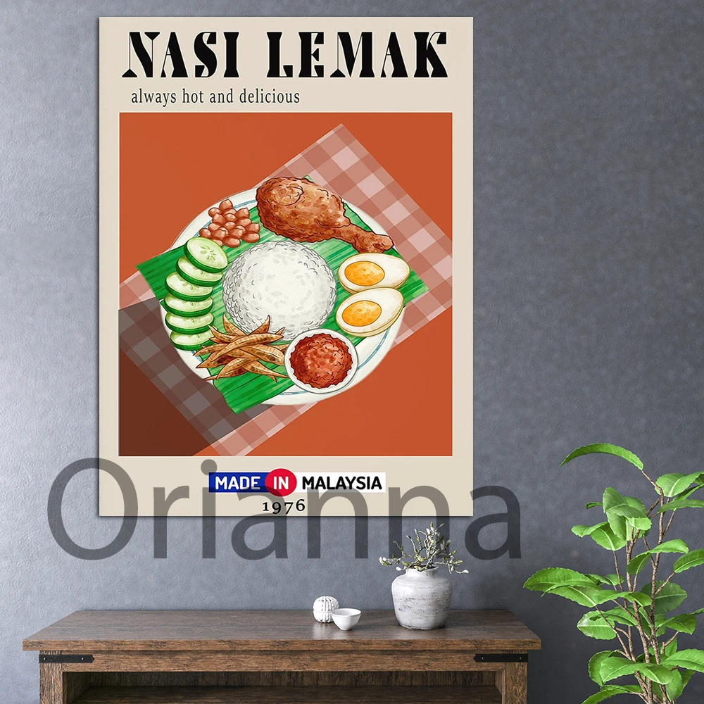 

Nasi Lemak Poster, Food Prints, Maleysian Food,Retro Poster,Housewarming Gift,Kitchen Decor,Mid Century Wall Art Canvas Poster