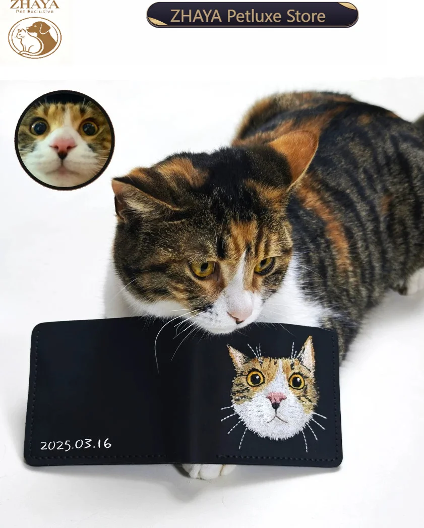 Custom Genuine Leather Wallet Photo Embroidery Pet Couple Portrait Wedding Anniversary Creative Birthday Gift ZHAYA