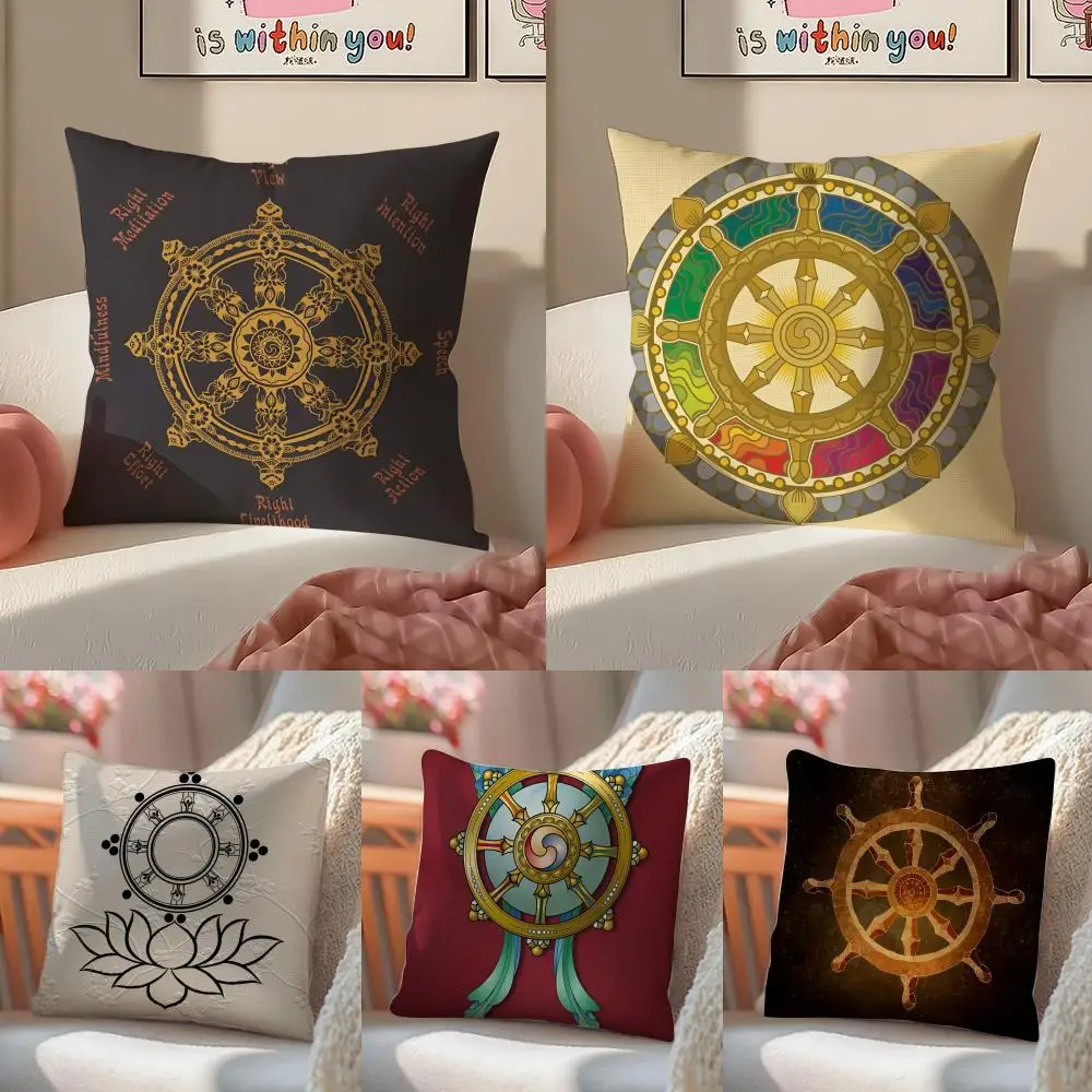 Sacred Religious Symbol D-Dharmacakra Cushion Cover Pillowcase Short Plush Invisible zipper Room Sofa Cushion Cover