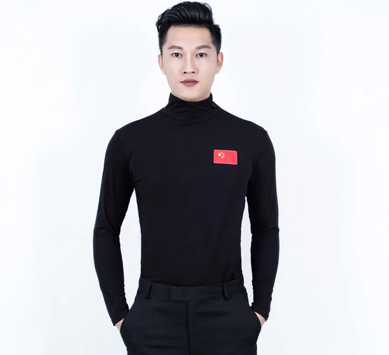 Men male modern Latin dance shirt square dance breathable Sweat-absorbent long-sleeved jumper dance top Practice clothes