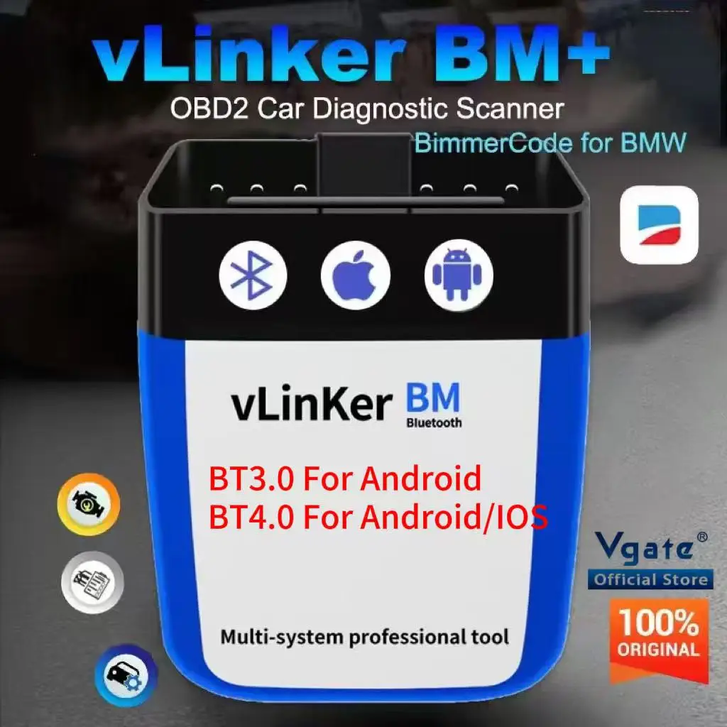 Vgate VLinker BM ELM327 für BMW Scanner Bluetooth 4.0 OBD2 OBD 2 Auto-Diagnosegerät Auto-Scan-Tool Bimmercode ELM 327 V1.5 V1 5 BM+