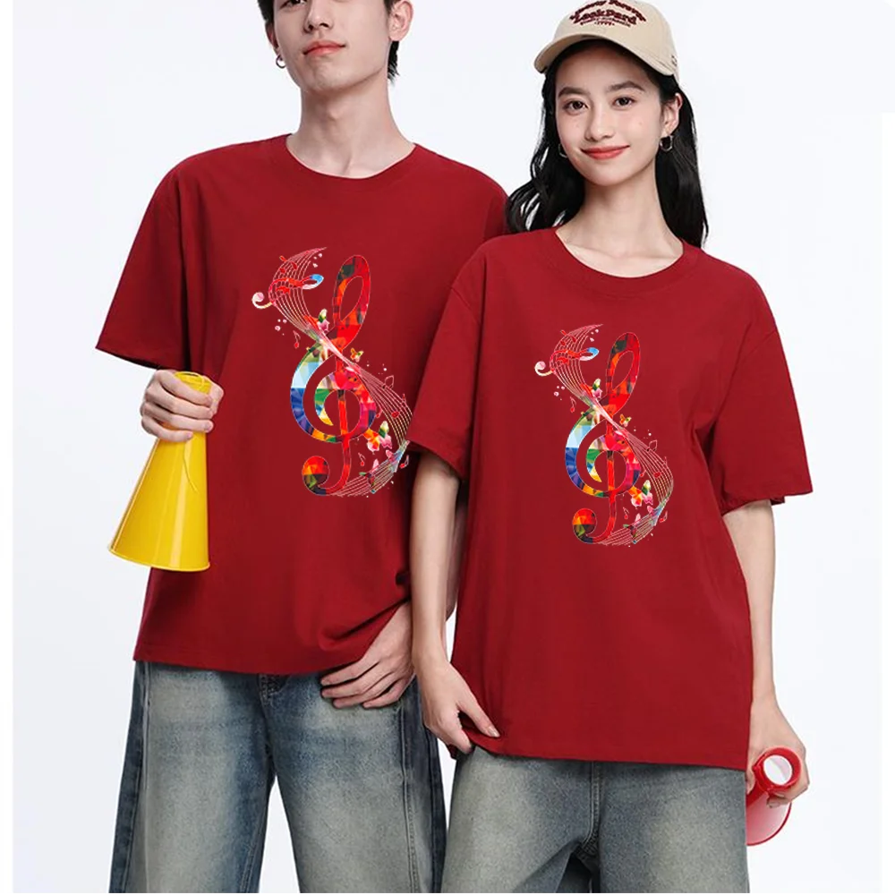 Colorful Treble Clef Music Note Printed T Shirt Breathable Fabric S-3XL Personalized Custom Aesthetic Graphic Top Unisex Fit Cas