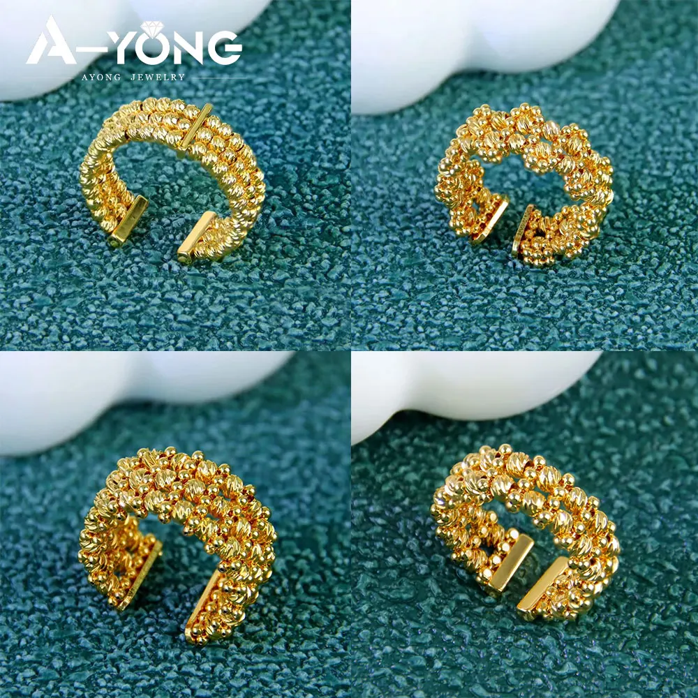 Arabic Fashion Adjustable Beads Rings 24k Gold Plated Nigeria Bridal Wedding Ring Dubai Muslim Women Arabesque Vintage Jewelry