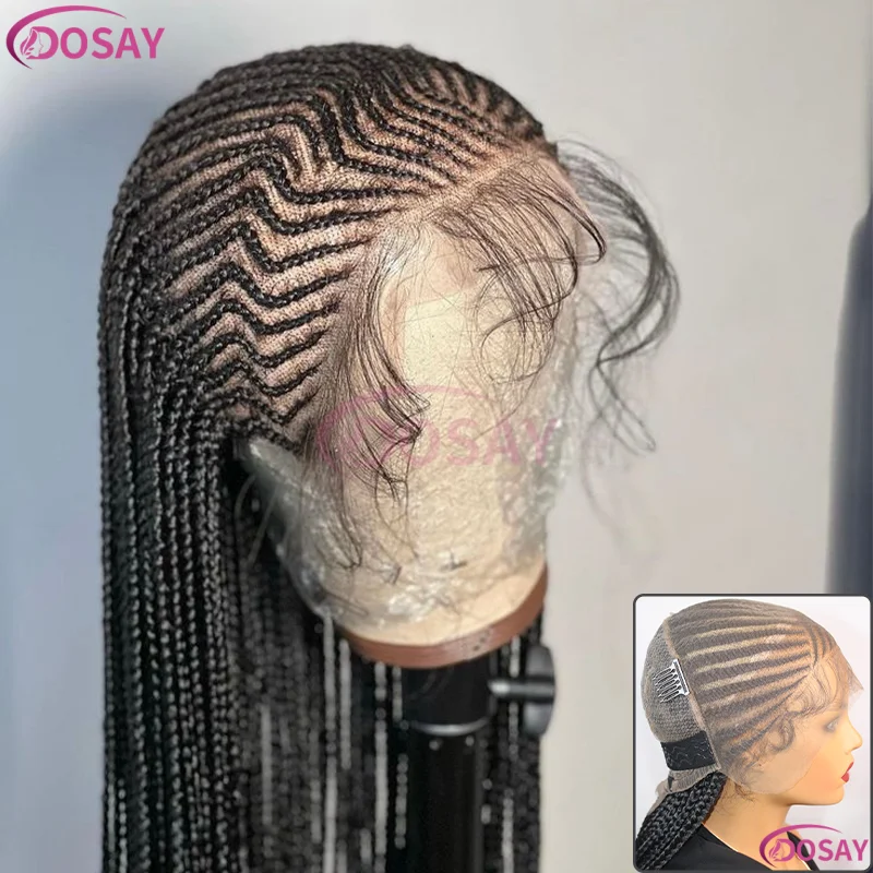 36 "شعر مستعار اصطناعي كامل الدانتيل الجبهة الباروكات للنساء السود Knotless صندوق تجديل الشعر شعر مستعار أسود للبيع #1