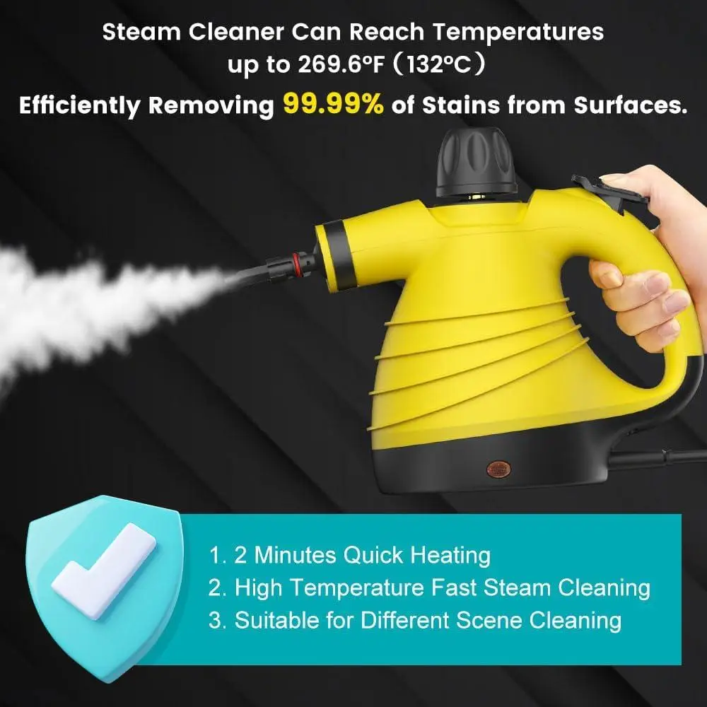 Ручной пароочиститель, пароочиститель под давлением 1050 Вт с 9 аксессуарами, предохранительный замок, быстрый нагрев, домашняя многоцелевая чистка