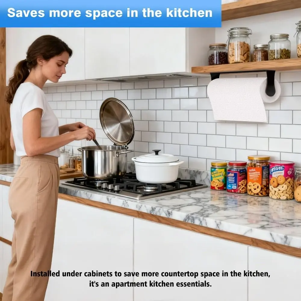 

1pc Stainless Steel Paper Towel Holder Wall Mount Self Adhesive Paper Towel Rack with Screws Under Cabinet Toilet Paper Stand