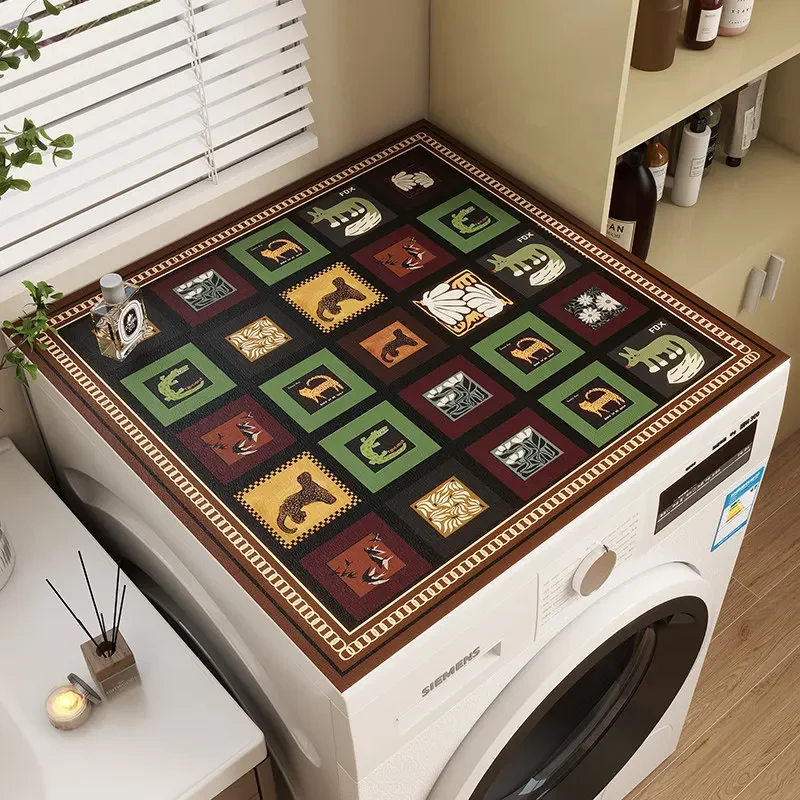 VIKAMA Multi Grid Animal Floral Washing Machine Top Mat Retro Collage Print Waterproof Anti Dust Dryer Surface Pad