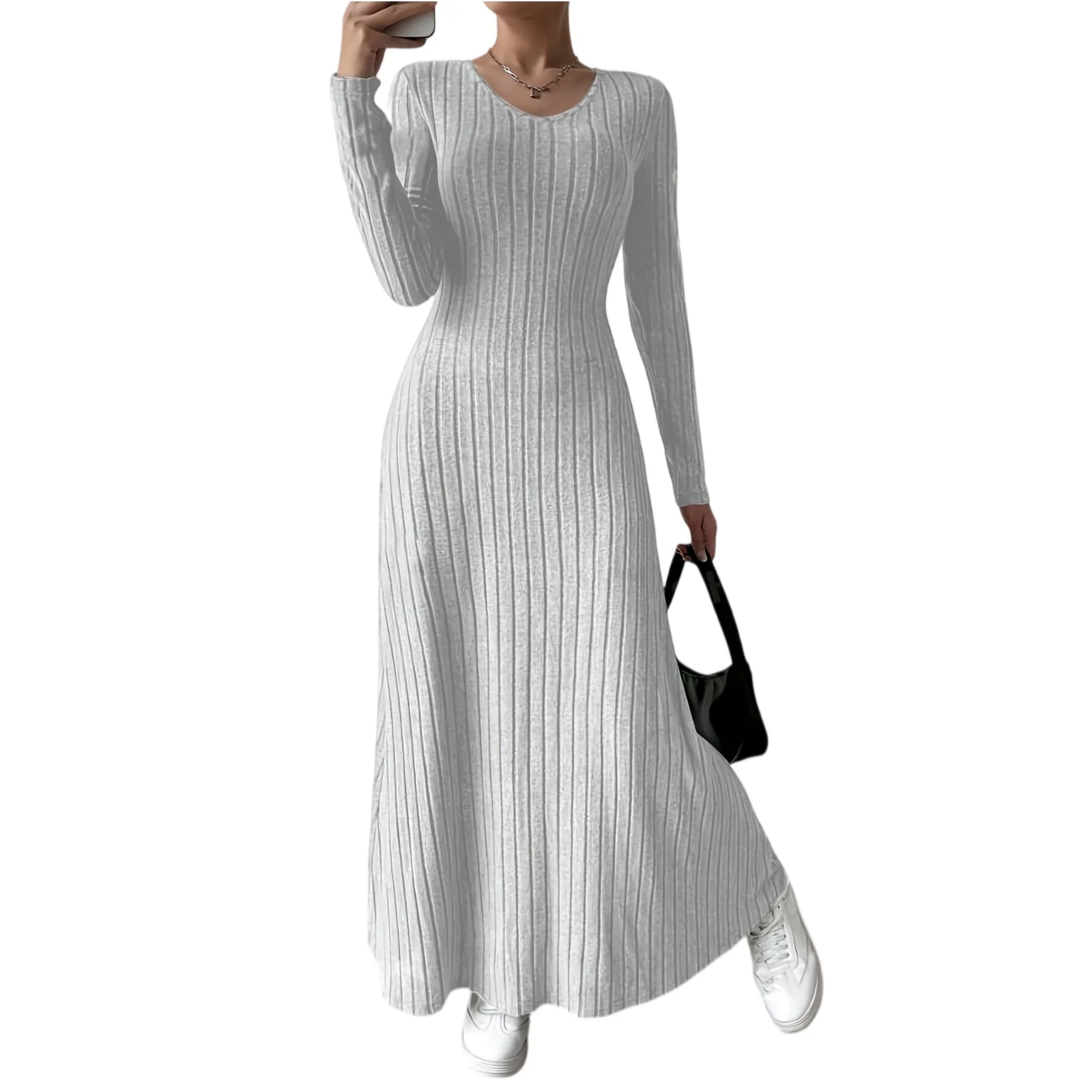 女性の長袖ドレス秋カジュアル Tシャツルーズフィットプリーツフロントドレスポケット付きエレガントなドレス女性のための Vestidos