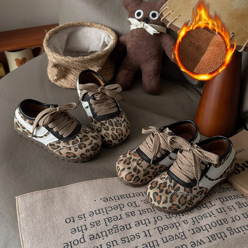 

Детские кроссовки, новинка 209, зима, новинка с леопардовым принтом, спортивная обувь в стиле ретро для мальчиков и девочек, детская нескользящая удобная повседневная обувь