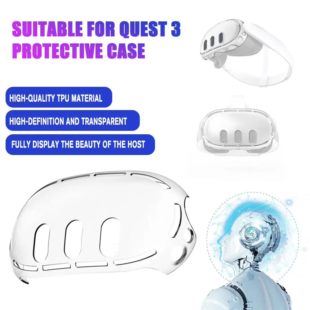 Clear TPU Protective Case For Meta Quest 3 VR Helmet Transparent Full Protector Cover For Oculus Meta quest3 Accessories A6E2