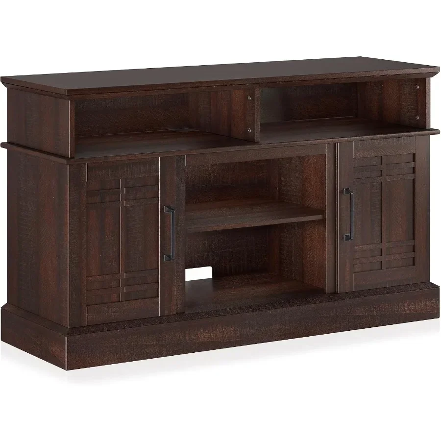 TV stand for living room, engineered wood in espresso color, scratch-resistant finish and adjustable shelving