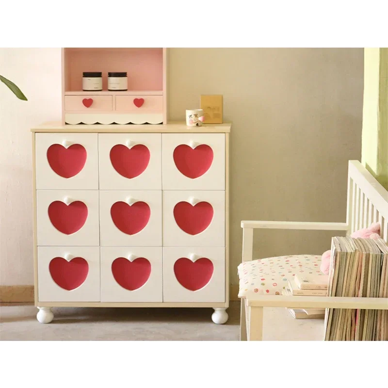 

Layered 9 Chest of Drawers Girly Heart Bedroom Large Bedside Table Sideboard Cabinet Wooden Red Heart Drawer