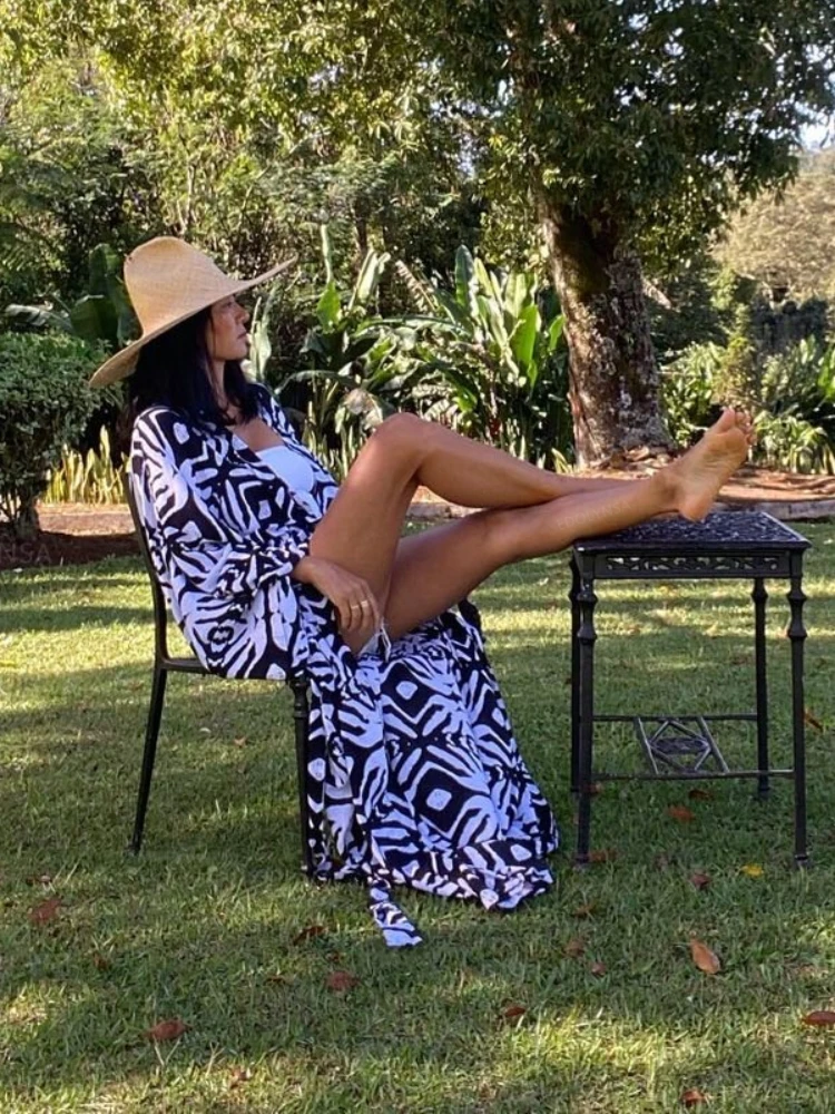 فستان كيمونو مطبوع بأكمام طويلة غير رسمي موديل 2023 ملابس شاطئ نسائية ملابس سباحة تغطية صيدا دي برايا Q1340 #6