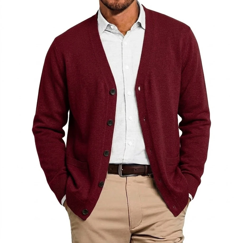 Herbst Herren V-Ausschnitt Strickjacke Pullover mit Knöpfen Langarm Strickpullover mit Taschen Lässiger Mantel Jacke für Männer – Detail 11