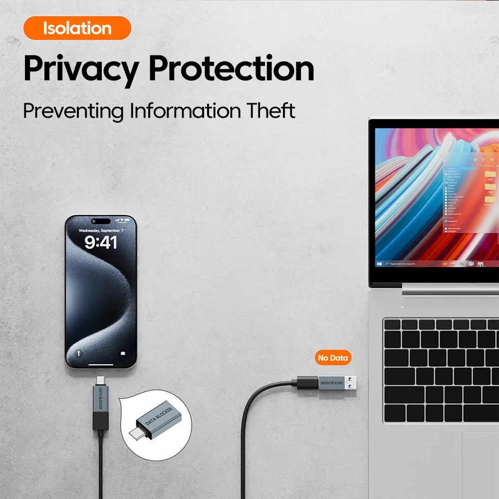 USB Data Blocker USB Charging Adapter No Data Syncing Quick Charging USB/Type-C Data Blocker Notebook Phone Data Shielding