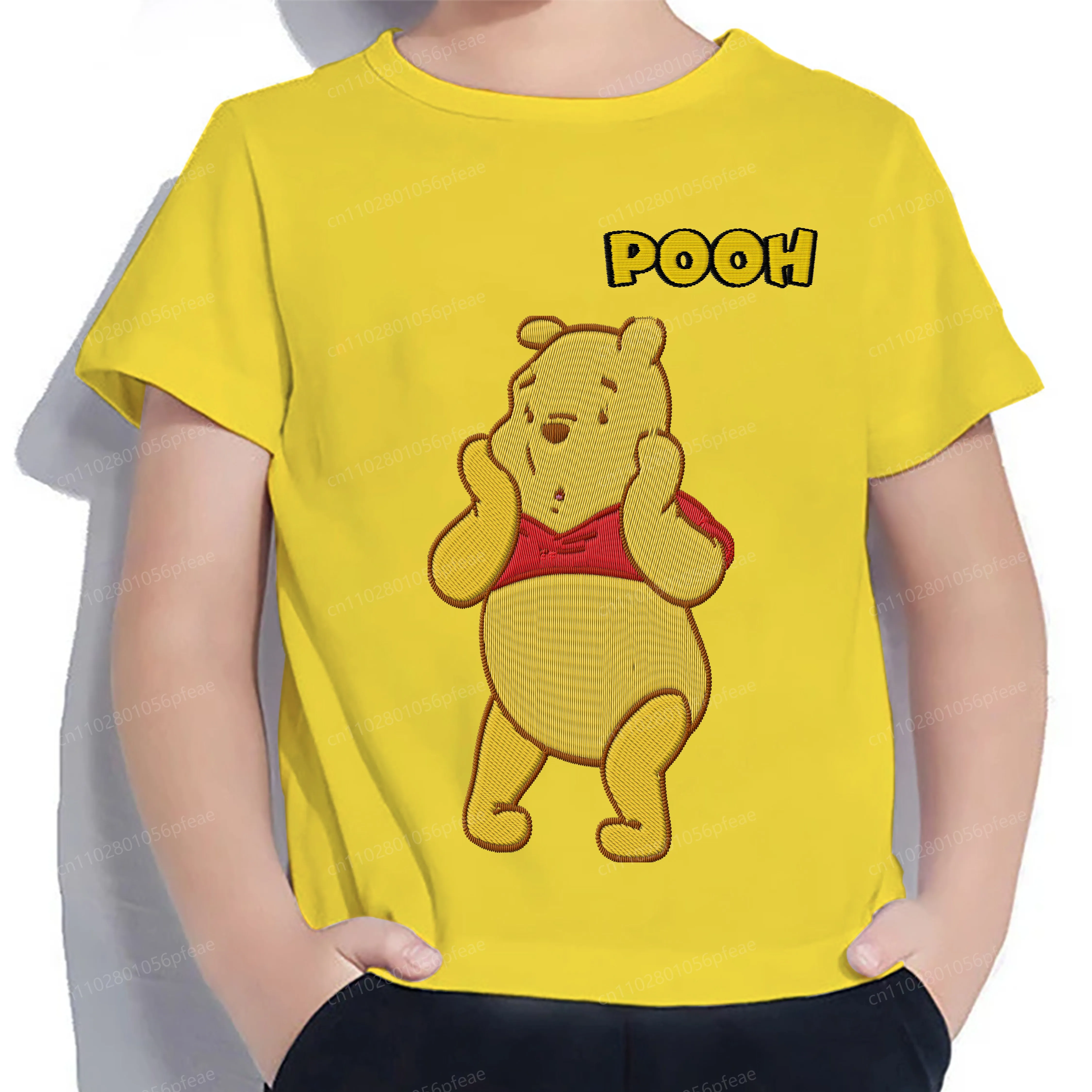 

Embroidery Pooh T-shirts for Boys Children Clothing T-shirt Boy Crew Neck 2025 Kids Clothes Child Children's Summer 3D Printing