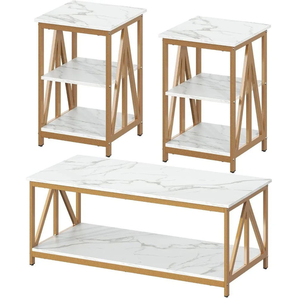 Monarch Specialties 7914P Zestaw Stolików Kawowych - 3 Elementy, Zawiera Stoliki Końcowe i Pomocnicze, Stolik Akcentujący, Wykończenie Laminowane, Brązowy, Zestaw