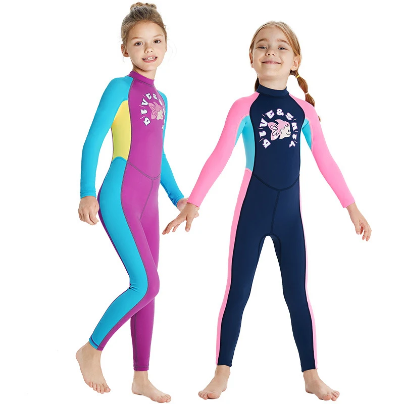 子供用水着ワンピース長袖女の子水着日焼け止め速乾性温泉水着通気性ダイビングスーツ