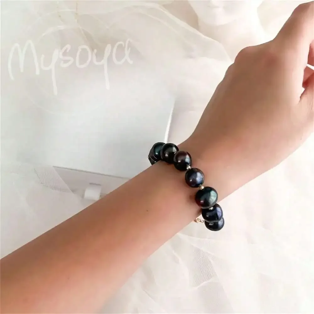 

MYSOYA Black Freshwater Pearl Bracelet 8-9mm Pearls Gift Box For Her/Him June Birthstone Gift Wedding Gift Anniversary Gift