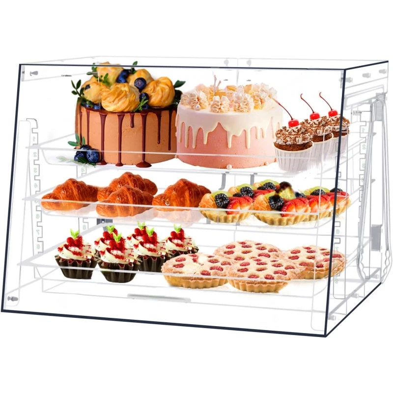 Spot pastry cabinet, food grade transparent acrylic bread box, 3-layer with cake clip, commercial donut display cabinet