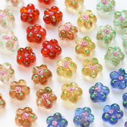 10pcs Glazed Hand-painted Flowers Straight Hole Loose Beads DIY Handmade Jewelry Bracelet Necklace Beaded Accessories Material