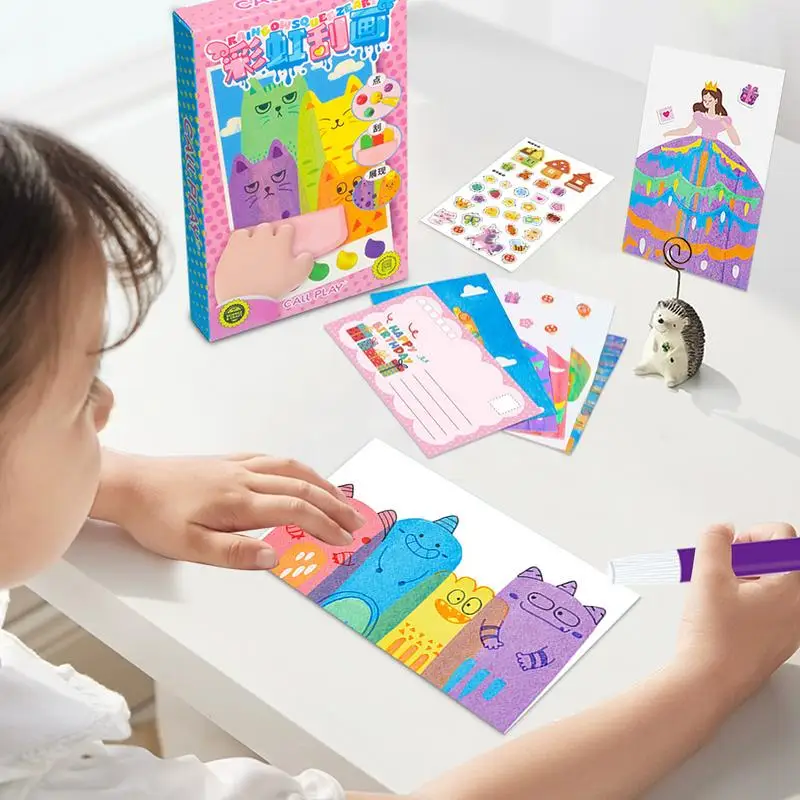 Pintura de rayar para niños, juego de papel de pintura de Color de puntos, juego de Arte de papel de pintura de rayada, tarjetas postales de pintura de escurridor para niños de edad