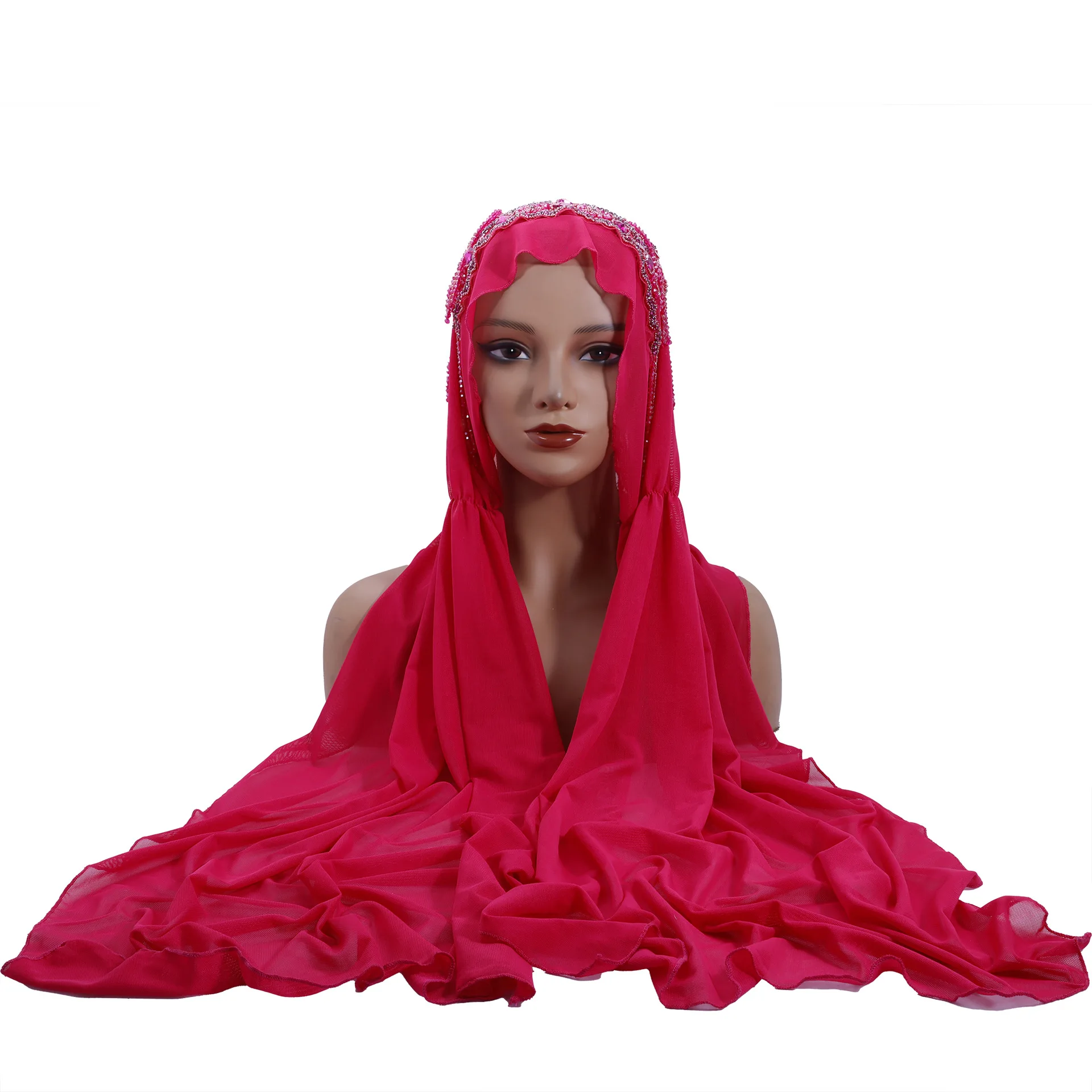 Mode gland perles Hijab strass foulard femmes fête de mariage châles Wrap Turban Bandanas écharpe Turbante casquette couverture Mujer