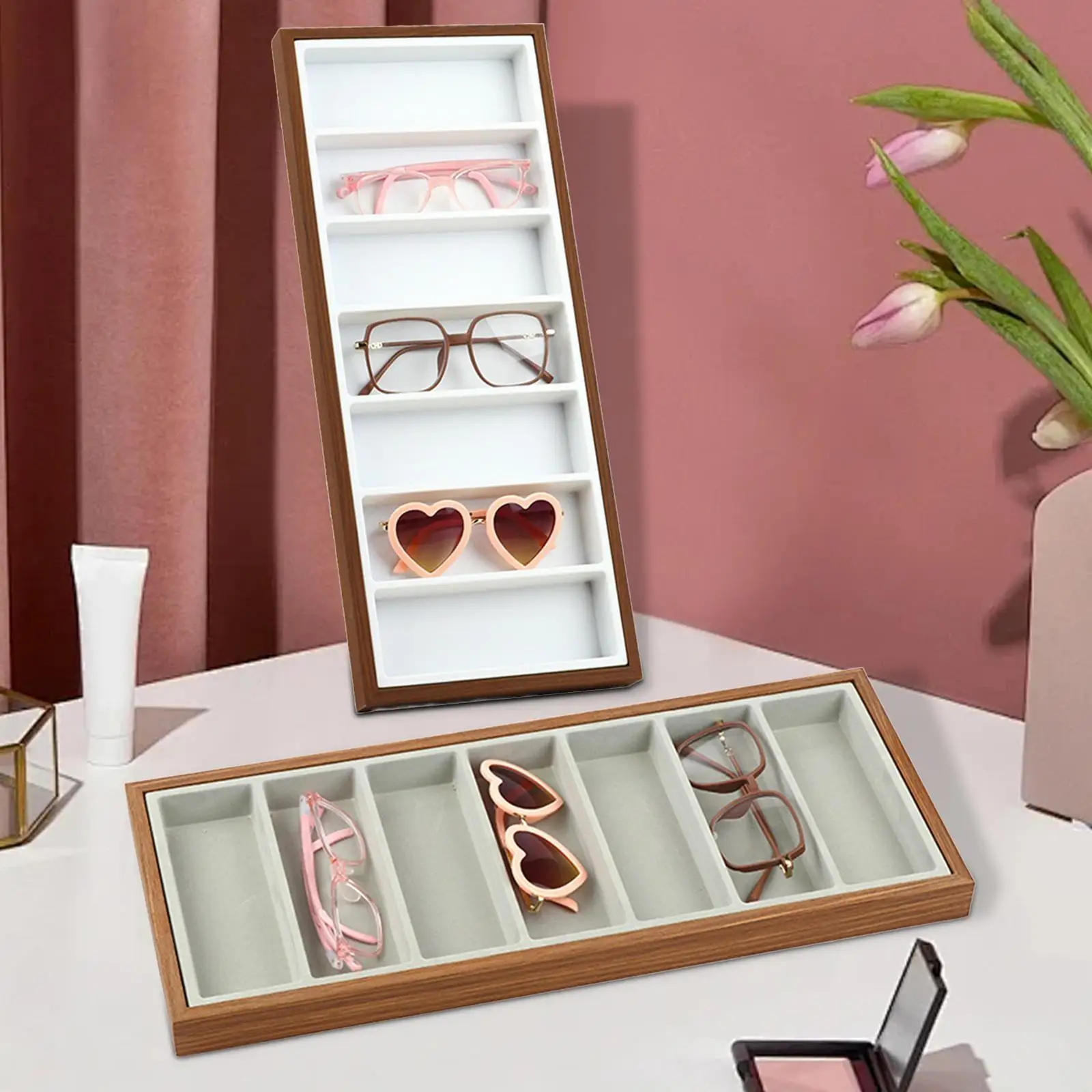 Glasses Display Box 7 Slots Jewelry Tray Portable Glasses Storage Box Sunglass Glasses Display for Desk Home Dresser Drawer Shop