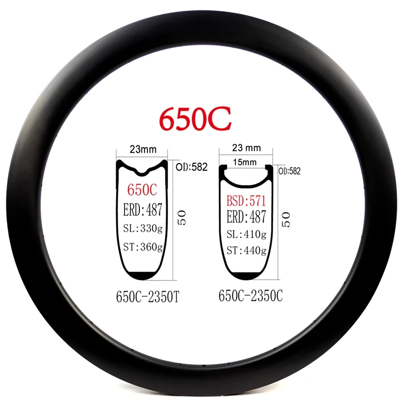 BIKEDOC RD2350 650C Carbon Rim Width 23mm Height 50mm Tubular Or Clincher Factory Custom Carbon Road Rim